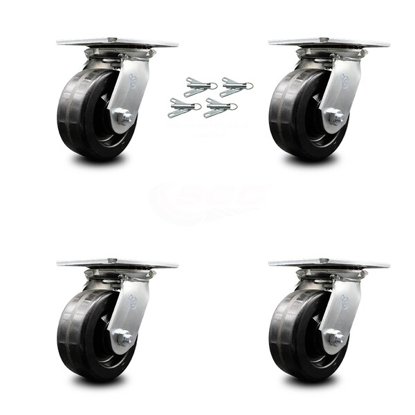 5 Inch Phenolic Caster Set with Roller Bearings and Swivel Locks